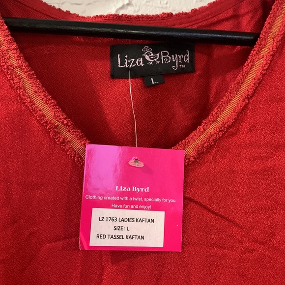 Liza Byrd NEW Kaftan Red Large Tassel Gold Accent V-neckline Vacation Pool Party - Picture 9 of 13